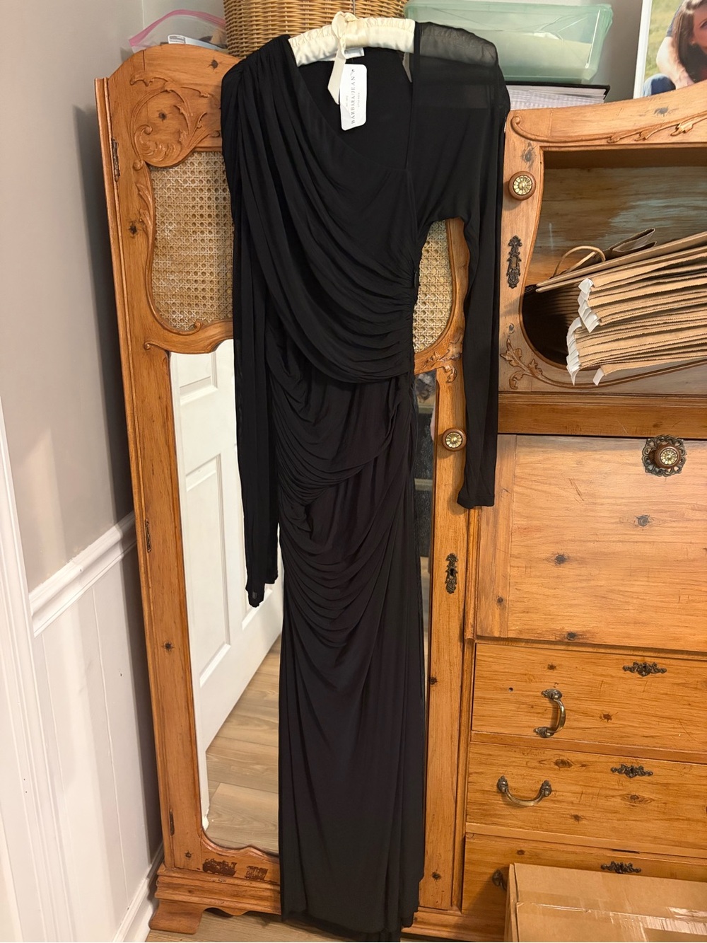 Zimmermann Black Long-Sleeve Draped Gown